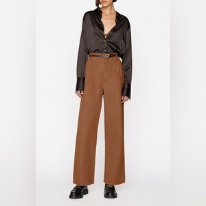 NWOT Frame Pleat Front Wide Leg High Rise Cotton Chino Pants in Camel $348 Sz 30